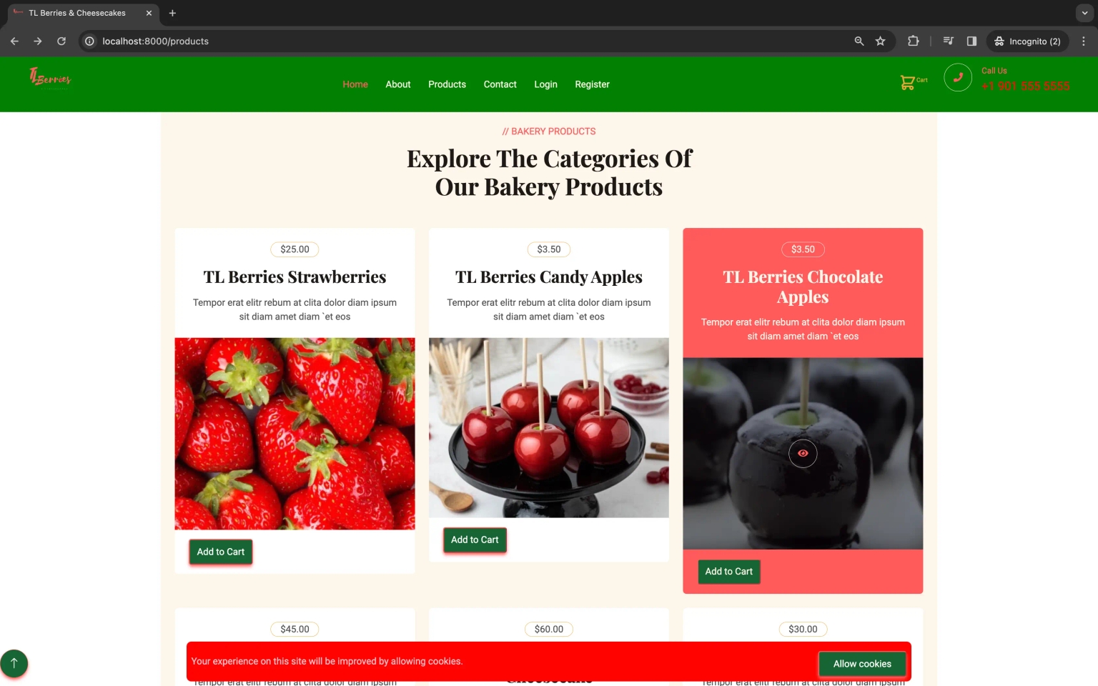 a picture of web application project TL Berries | Laravel engineered by larrydev.